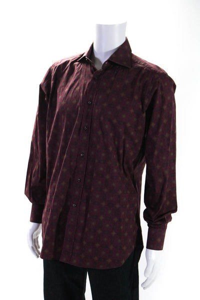 Etro Mens Fuschia Printed Cotton Long Sleeve Button Down Dress Shirt Size 41