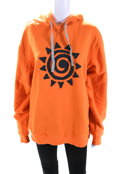 Double Rainbouu Womens Pullover Graphic Hoodie Sweater Orange Cotton Size Small
