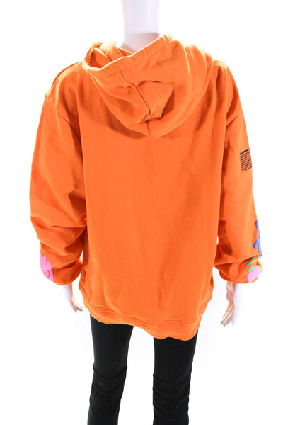 Double Rainbouu Womens Pullover Graphic Hoodie Sweater Orange Cotton Size Small