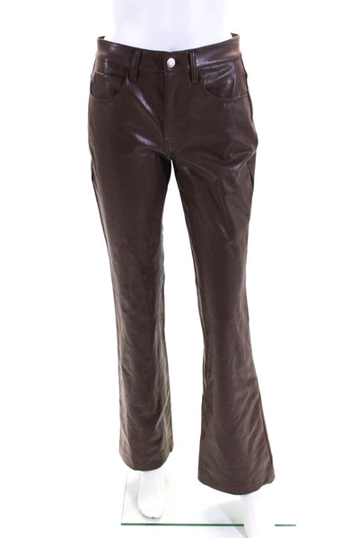 ALC Womens Zipper Fly High Rise Faux Leather Flare Leg Pants Brown Size 2