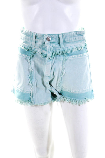 IRO Womens Zipper Fly Mid Rise Fringe Denim Short Shorts Blue Size FR 36