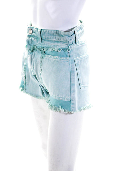 IRO Womens Zipper Fly Mid Rise Fringe Denim Short Shorts Blue Size FR 36