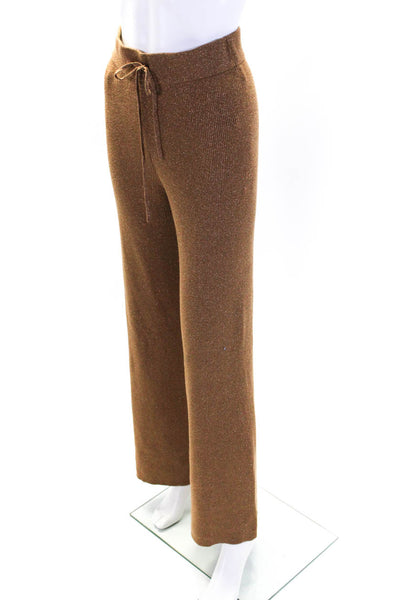 ALC Womens High Rise Drawstring Ribbed Metallic Knit Wide Pants Brown Size XS