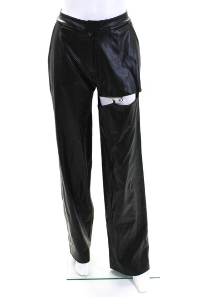 Nafsika Skourti Womens High Rise Cut Out Wide Faux Leather Pants Black Size 6