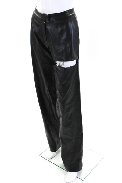 Nafsika Skourti Womens High Rise Cut Out Wide Faux Leather Pants Black Size 6