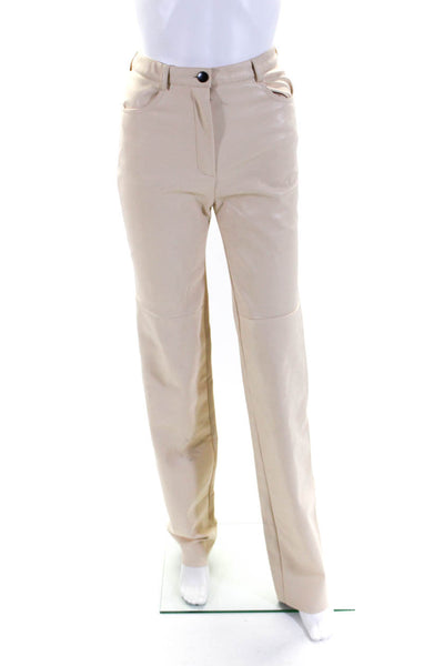 Cult Naked Womens Zipper Fly High Rise Faux Leather Pants Beige Size Extra Small