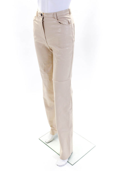 Cult Naked Womens Zipper Fly High Rise Faux Leather Pants Beige Size Extra Small