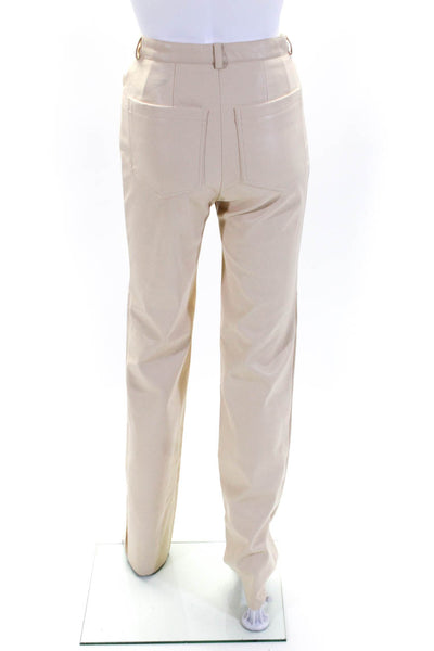 Cult Naked Womens Zipper Fly High Rise Faux Leather Pants Beige Size Extra Small