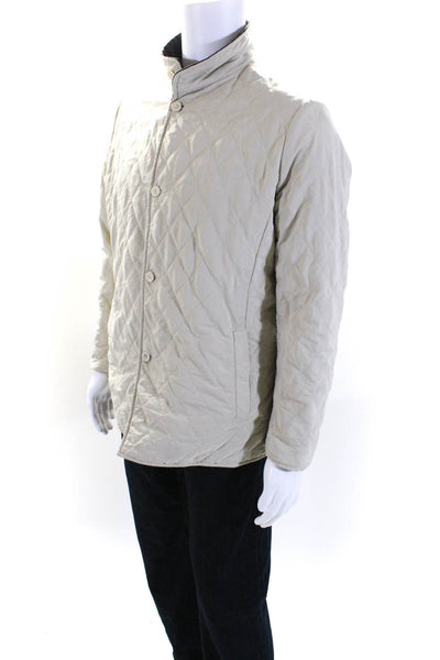Loro Piana Mens Storm System Button Front Quilted Reversible Jacket Beige Black