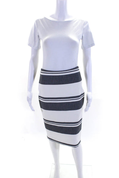 Elizabeth and James Womens Knee Length Striped Pencil Skirt White Gray Size 6