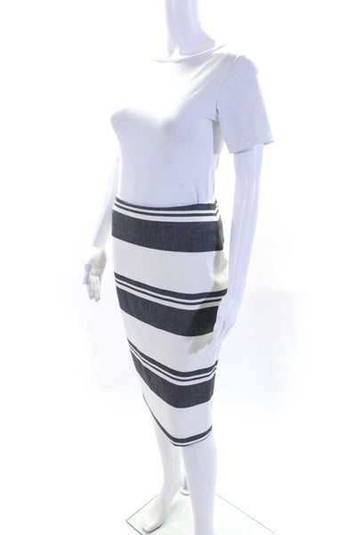 Elizabeth and James Womens Knee Length Striped Pencil Skirt White Gray Size 6