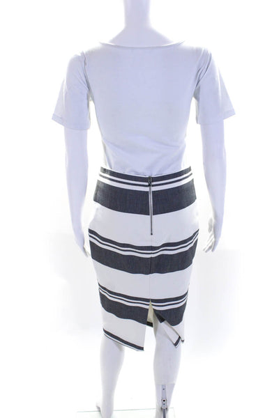 Elizabeth and James Womens Knee Length Striped Pencil Skirt White Gray Size 6