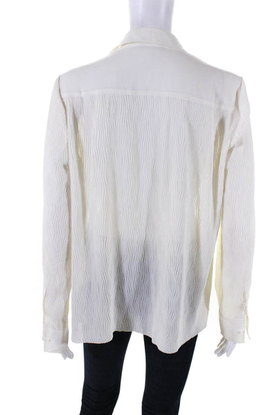 Elie Tahari Womens Pleated Long Sleeve Button Up Blouse Top Cream Size S