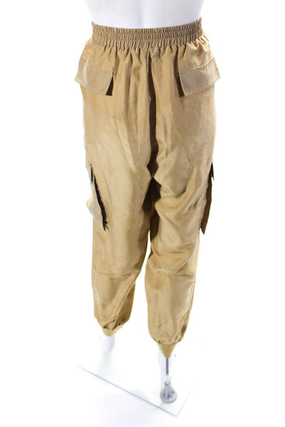 Nicole Miller Womens Elastic Waist Slim Leg Cargo Joggers Pants Beige Size Large