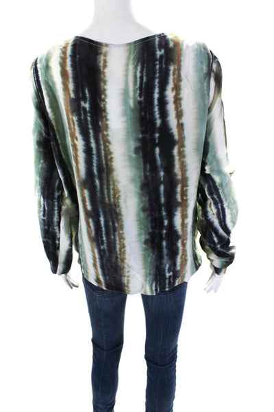 Artelier Nicole Miller Womens Marbled Stripe Wrap Blouse Brown Green Black Large