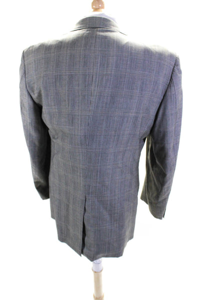 Hickey Freeman Mens Plaid Two Button Blazer Jacket Black Wool Size 40 Regular