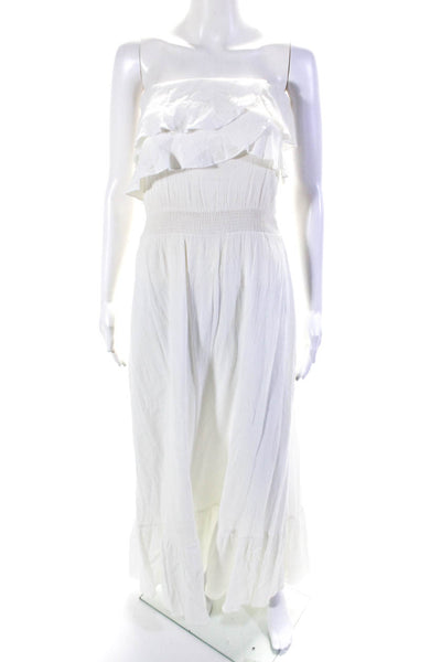 Jay Godfrey Womens Strapless Tiered Ruffled Maxi Dress White Cotton Size 6