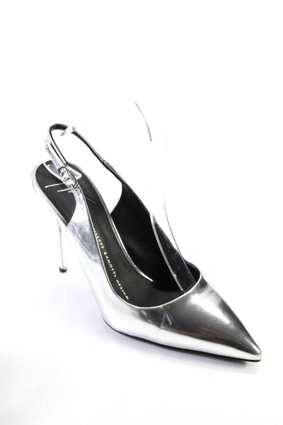 Giuseppe Zanotti Design Womens Stiletto Slingback Pumps Silver Patent Size 36.5