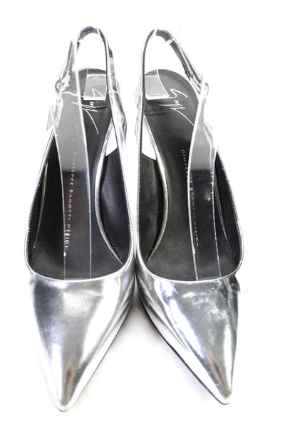 Giuseppe Zanotti Design Womens Stiletto Slingback Pumps Silver Patent Size 36.5