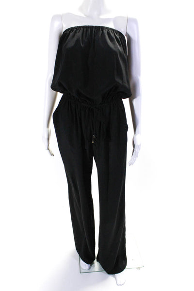 ZOA New York Womens Ruched Tied Slip-On Straight Leg Jumpsuit Black Size L