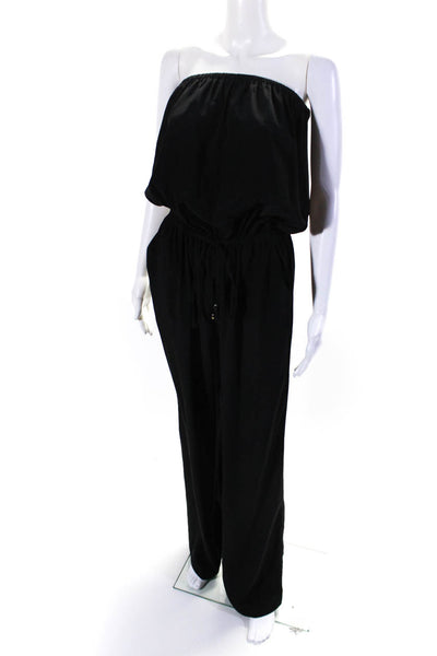 ZOA New York Womens Ruched Tied Slip-On Straight Leg Jumpsuit Black Size L