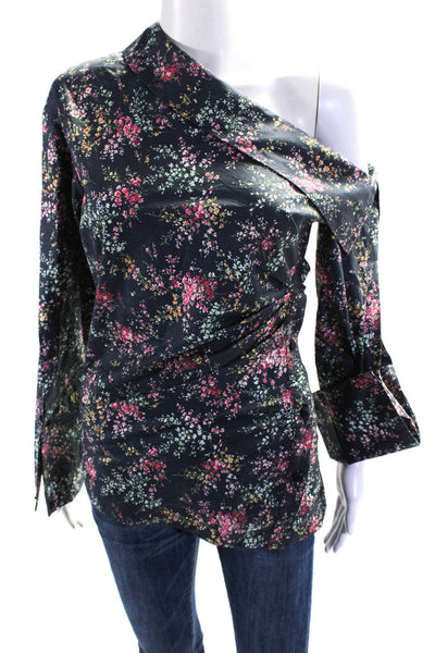 Hellessy Womens Dark Green Cotton Floral Drape Off Shoulder Blouse Top Size 2