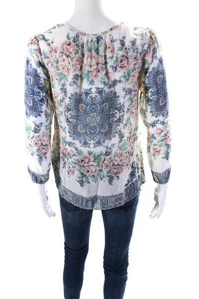 Joie Womens Cream Silk Floral Print V-Neck Long Sleeve Blouse Top Size XXS