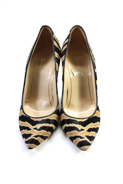 Gucci Womens Brown Black Printed Cow Hair High Heels Pumps Shoes Size 6