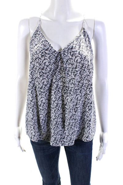 Joie Womens Silk Crepe Abstract Printed V-Neck Tank Top Blouse Gray Size S