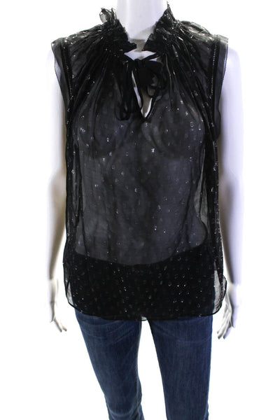 Rebecca Taylor Womens Silk Chiffon Sleeveless V-Neck Blouse Top Black Size 4