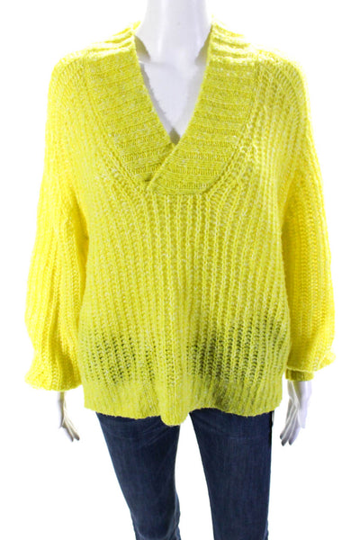 Anthropologie Womens Long Sleeves V Neck Sweater Yellow Wool Size Small