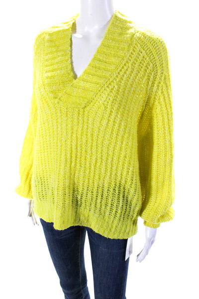 Anthropologie Womens Long Sleeves V Neck Sweater Yellow Wool Size Small