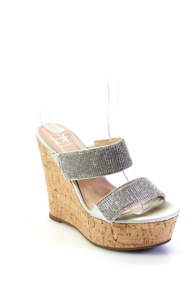 By Daniel Womens Gray Embellished Slip On Wedge Heels Sandals Shoes Size 6