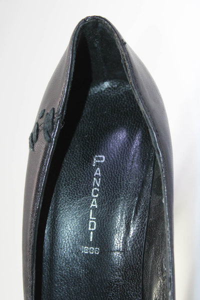 Pancaldi Womens Solid Black Leather Stitch Detail Block Heels Pumps Shoes Size 6