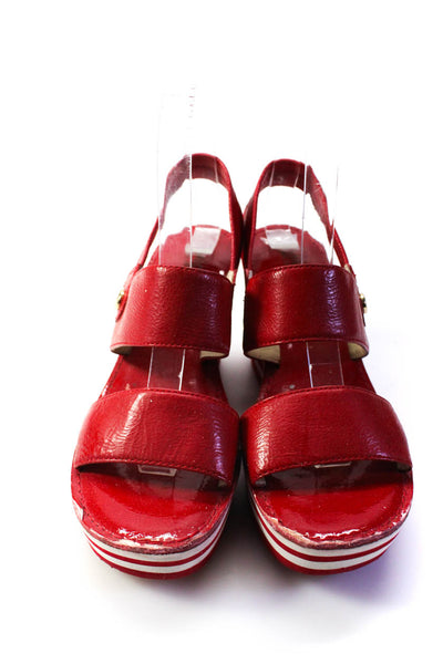 Michael Michael Kors Womens Red Leather Platform Wedge Sandals Shoes Size 6.5M