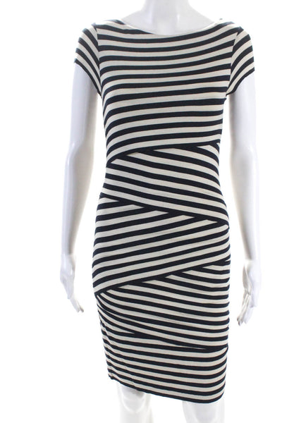 Bailey 44 Womens Sleeveless Scoop Neck Striped Sheath Dress Blue White Small