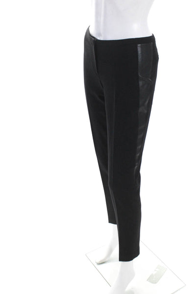 Elie Tahari Womens Zipper Fly Leather Trim Pleated Slim Trouser Pants Black 4