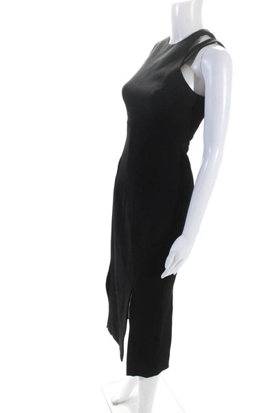 Cinq à Sept Women's Round Neck Cutout Slit Hem A-Line Midi Dress Black Size 0