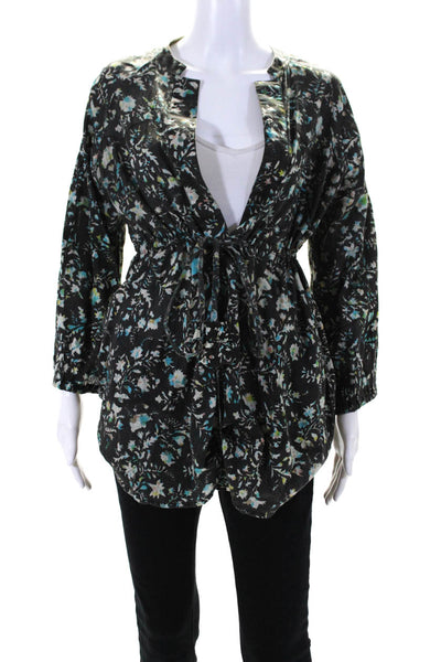 Adolfo Dominguez Womens Cotton Floral Print Long Sleeve Blouse Brown Size EUR40