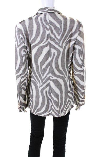 Feraud Womens Cotton Animal Print Buttoned Collared Blazer White Size 10