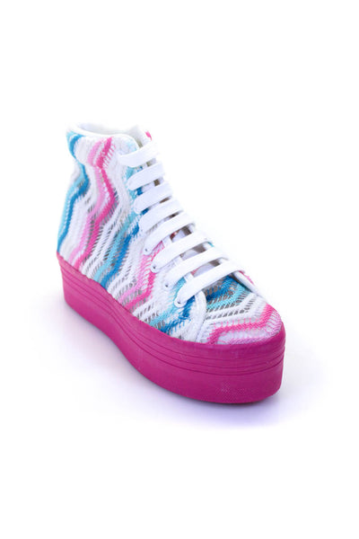 JC Play Womens Striped Print Knitted Lace-Up Platform Sneakers Pink Size EUR36