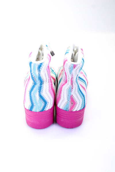 JC Play Womens Striped Print Knitted Lace-Up Platform Sneakers Pink Size EUR36