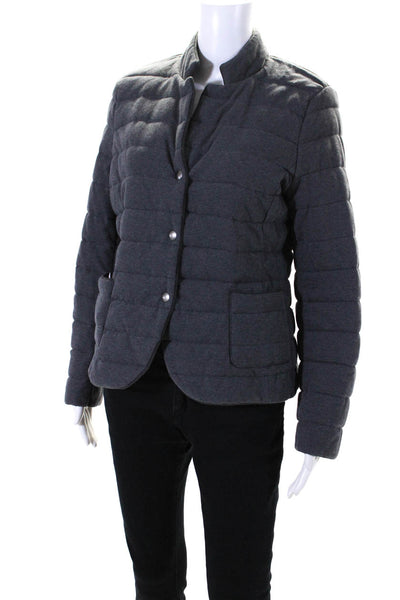 Gran Sasso Womens Button Front Collarless Quilted Jacket Gray Size IT 44