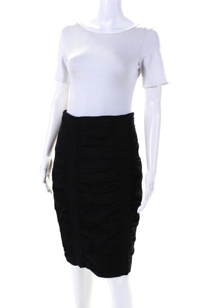 Nanette Lepore Womens Side Zip Ruched Knee Length Pencil Skirt Black Size 6