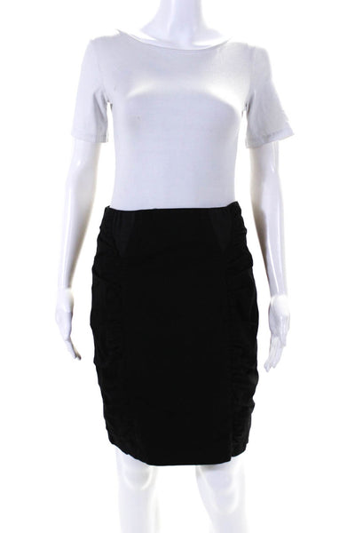 Nanette Lepore Womens Back Zip Knee Length Ruched Pencil Skirt Black Size 6