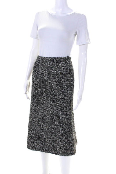 Jil Sander Womens Side Zip Knit Midi A Line Skirt Black White Wool Size IT 38