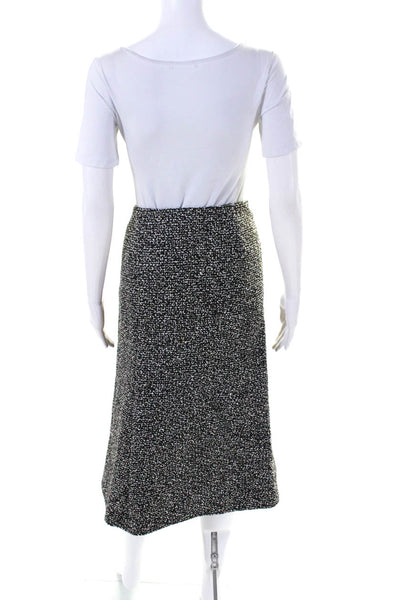 Jil Sander Womens Side Zip Knit Midi A Line Skirt Black White Wool Size IT 38