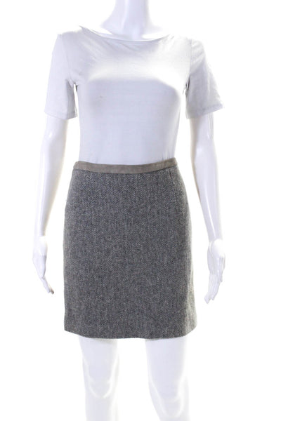 Ralph Lauren Black Label Womens Zip Up Suede Trim Pencil Skirt Gray Wool Size 4