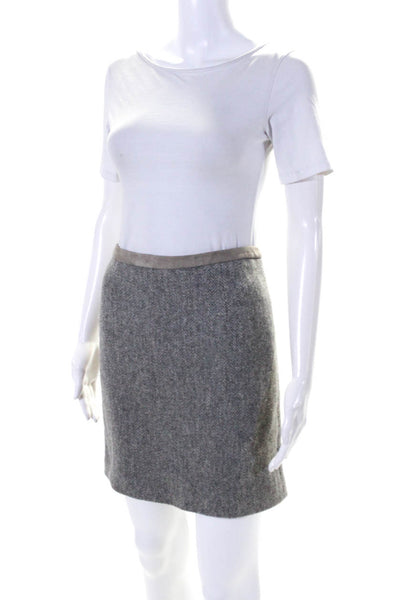 Ralph Lauren Black Label Womens Zip Up Suede Trim Pencil Skirt Gray Wool Size 4