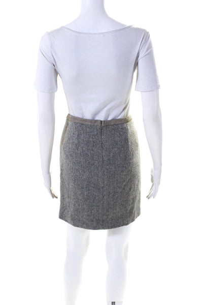 Ralph Lauren Black Label Womens Zip Up Suede Trim Pencil Skirt Gray Wool Size 4